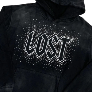 Sweat à capuche noir LOST avec strass, streetwear tendance, graphique élégant, coton chaud, décontracté, automne, pull de créateur, mode masculine - Product Image 5