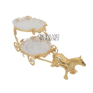 Chariot de service en cristal et laiton massif dessiné par un cheval royal - Product Image 3