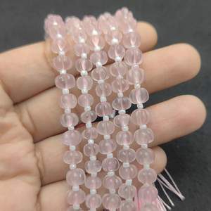 Brins de perles de citrouille sculptées en quartz rose Fournisseur de pierres précieuses en vrac de 8 pouces-Perles de melon - Product Image 4
