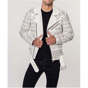 Chaqueta Universitaria de Cuero con Tachuelas Negra Unisex, Estilo Vintage, Piel de Vaca Genuina, Púas de Cono, Chaqueta de Cuero Punk Impermeable - Product Image 1