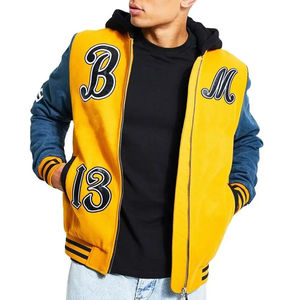 Veste universitaire pour homme, logo brodé personnalisé, corps en laine, manches en cuir, col montant, vêtement long et chaud, veste de protection - Product Image 3