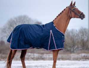 Couverture de tapis de cheval en coton polyester durable bleu marine Protection contre la pluie d'équitation imperméable et respirante toute l'année - Product Image 1