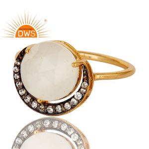 Meilleure vente en argent sterling plaqué or 18 carats Cz naturel et pierre de lune blanche bague empilable bijoux pour femmes cadeau pour H - Product Image 2