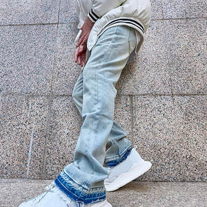 Pantalones vaqueros informales ajustados para hombre, estilo recto con cierre de cremallera, técnica lavada, pantalones transpirables con pierna holgada con agujero - Product Image 3