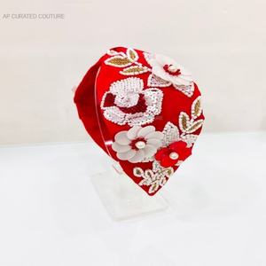 Luxurious Flora Themed Collection Hand <b>Beaded</b> Turban Style Hairbands Green Contrast Fashionable Designs for Women's Everyday Use - Product Image 6