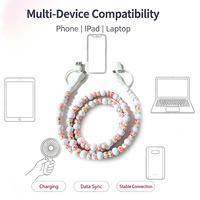Câble de charge USB 4-en-1 élégant avec motif floral perlé pour smartphone