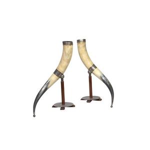 Bocina decorativa con soporte de metal y madera, par de bocina con borde de acero para vajilla, piezas decorativas - Product Image 1