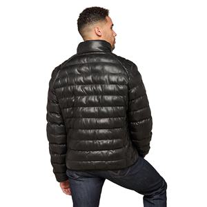 Veste matelassée en cuir pour homme, couleur unie, personnalisée, populaire, style zippé, chaude, imperméable et coupe-vent - Product Image 2