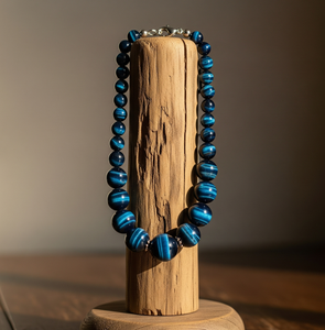 Vente chaude 18 pouces bleu oeil de tigre collier de perles pour les femmes argent 925 serrure noué à la main Design géométrique mode à la mode - Product Image 4