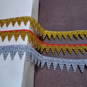 Clothing Accessories Gold and Silver Metallic Border <b>Lace</b> Trim Multicolor Gold Silver Thread Metallic <b>Lace</b> Trim - Product Image 3