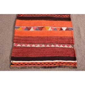 Turkish Vintage Rug, 2.3x7 ft Kilim Rug, <b>Red</b> Orange Bordered <b>Wool</b> Rug - Product Image 5