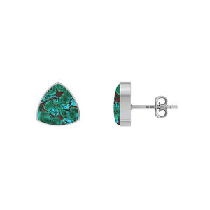 925 Sterling <b>Silver</b> <b>Stud</b> Earrings Chrysocolla Bullet Trillion Bezel Setting Trendy Handmade Fashion Jewelry Party Gift Pack 3 - Product Image 4