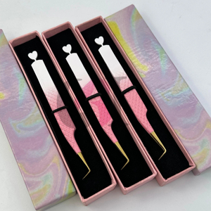 Pinzas de extensión de pestañas de acero inoxidable con punta dorada, diseño recortado de corazón, doble capa de polvo de 90 grados, herramientas de belleza - Product Image 5