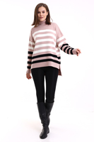 Tunique à col roulé à rayures pour femmes tricots respirants Service OEM personnalisé dos long nouvelle mode pull chaud de haute qualité