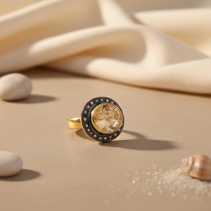 แหวนผู้หญิงประดับด้วยพลอยสีเหลืองซิทรินและเพชร ชุบทอง เครื่องประดับเพชรที่สง่างาม - Product Image 2