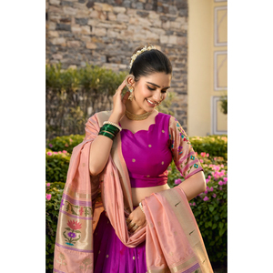 Conjunto étnico indio Lehenga Choli de estilo Bollywood semicosido de seda Jacquard para fiestas de boda de mujer - Product Image 1