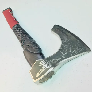 Hache viking en acier damas gravée personnalisée avec gaine en cuir décorative prête au combat manche en bois forgé à la main de qualité industrielle - Product Image 2