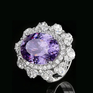 Colgante de oro blanco para mujer con gema morada de corte ovalado y halo de diamantes, joyería clásica para boda - Product Image 3