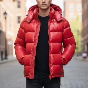 Chaqueta de Invierno Acolchada y Acolchada para Hombre, de Lona, con Cuello Alto, Color Rojo Brillante, Acabado Brillante - Product Image 3