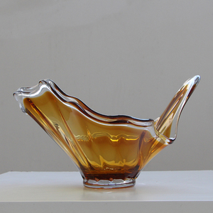 Plateau en verre soufflé à la bouche Bixuan Honey Amber, bord transparent, forme d'aile, plateau à fruits, base lourde, grand centre de table, décoration d'intérieur - Product Image 1