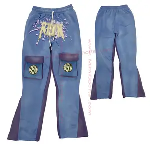 New style men's classic Baby Blue Sweat pant with Flared Leg Holes and Stacked length with your Embroidery Sun Faded Washed