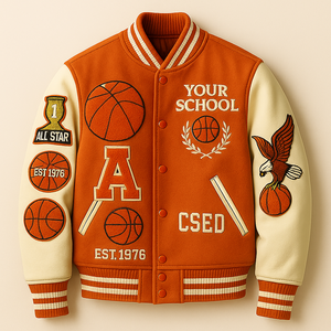 Chaqueta universitaria de lana de lona impresa personalizada al por mayor con mangas de cuero real | Cuello alto | Equipo OEM/ODM y chaquetas de moda - Product Image 5