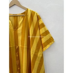 เดรสฮิปปี้ยาวถึงเข่าสำหรับใส่ในชีวิตประจำวันผ้าคอตตอนพิมพ์ลายทางสไตล์โบฮีเมียนแฮนด์เมดสไตล์100% - Product Image 3