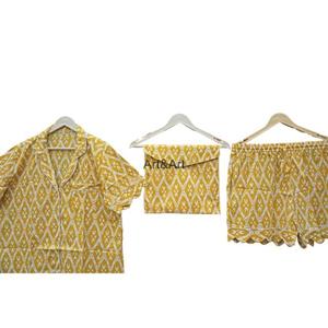 Conjunto de pijama de algodón con estilo para mujer, ropa de dormir de lujo, pantalones cortos cómodos y transpirables de talla grande con bolsillos para mujer - Product Image 4