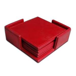 Original Leather Round <b>Drink</b> <b>Coasters</b> with Holder, Leather Bar <b>Coasters</b> for <b>Drinks</b> Set of 4 <b>Coaster</b> with Holder for Coffee Table - Product Image 2