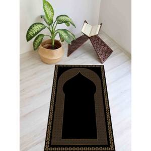 Tapis de prière avec accents dorés : Cadeau musulman élégant, tapis imprimé, tapis à poils doux - Product Image 4