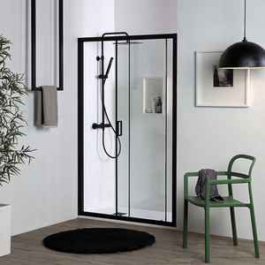 Puerta de Ducha de Vidrio Templado Cielo de 100 cm con Perfiles Negros para Nicho y Cortinas - Product Image 1