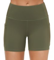 Shorts de sport simples pour femmes, poches utilitaires, multi-usages, respirants, tissu extensible quadridirectionnel en spandex/nylon, taille haute, séchage rapide