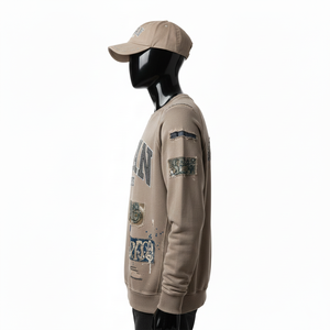 Sudadera para Hombre, Estilo Vintage, Color Marrón, Mezcla de Algodón Grueso, Lavado Ácido, Logotipo Personalizado, Efecto Desgastado - Product Image 3