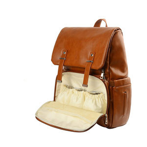 Vintage Style PU Leather Unisex Diaper <b>Backpack</b> with Zipper Closure Large Capacity & Multi-Function for Business Travel - Product Image 3
