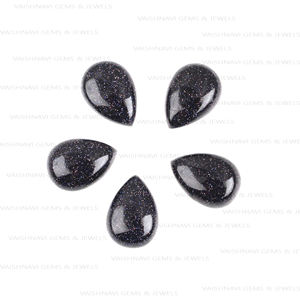 หินแซนด์สโตน cabochons สีฟ้าลูกแพร์เรียบ10X14มม. เครื่องประดับกาแลคซีสีฟ้าแบบหลวมทำอัญมณีควอตซ์ธรรมชาติ - Product Image 4