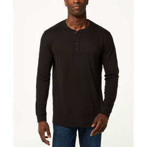 เสื้อยืดแขนยาวทรงเฮนลีย์สำหรับผู้ชายสไตล์วินเทจ ผ้าป๊อปลินคอตตอน 100% ระบายอากาศได้ดี กันน้ำ ขนาด XX-Large สีดำ เสื้อลำลอง - Product Image 1