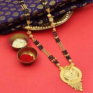 Vente en gros de pendentif long indien en or micro 24 carats Mangalsutra, Mangalsutra fini or à porter au quotidien, Mangalsutra long pour les femmes mariées - Product Image 1