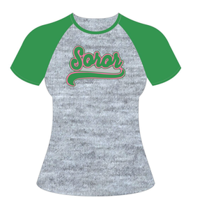 Camiseta de Manga Raglán Heather Grey Soror, Camiseta Informal de Verano Rosa y Verde para Mujer, con Diamantes, 100% Algodón Orgánico - Product Image 5