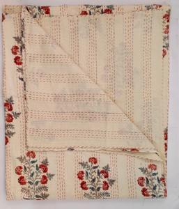Edredón Kantha con estampado de bloques a mano, colcha hecha a mano de algodón orgánico, colcha Kantha Bohemia Hippie, colcha acolchada Kantha - Product Image 5