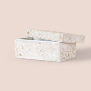Caja Rectangular de Nácar Hecha a Mano, Tallada con Motivos Florales, Decorativa, de Primera Calidad, para Almacenamiento, Decoración del Hogar, Mejora del Interior - Product Image 1