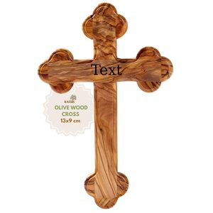 Cruz de Madera de Olivo Personalizada con Bordes Redondeados de 13 cm, Cruz Cristiana Grabada Personalizada, Hecha a Mano en Belén - Product Image 1