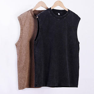 Camiseta sin mangas vintage para hombre, de alta calidad, suave, 100% poliéster, lavado ácido, sarga, con logo personalizado, estilo hip hop, chaleco urbano, camiseta sin mangas. - Product Image 6