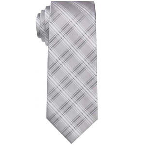 Cravatta Calvin Klein da uomo, taglia normale, slim, fantasia scozzese satinata, in seta grigia - Product Image 1