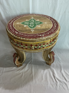 Handcrafted Wooden Round Side Table With Drawer Ethnic Decorative Nightstand Rustic Design Hand Painted Furniture Bedroom Use - Product Image 5