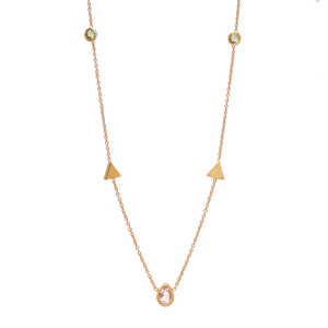 Collier en titane plaqué or pour femme avec pierres précieuses vertes et gouttelettes roses, style géométrique tendance pour le bouddhisme - Product Image 3