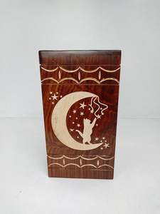 Urna de madera para cenizas humanas Cremación de madera para adultos para cenizas de mascotas Urnas Gato Luna Diseño blanco Urna de cremación personalizada para cenizas - Product Image 2