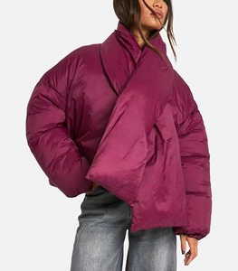 Chaqueta Corta Acolchada de Invierno para Mujer, Color Granate/Vino Tinto, Forro de Algodón, Transpirable - Product Image 1