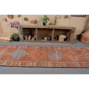 Vintage Turkish <b>Rug</b>, 2.8x11.4 ft <b>Runner</b> <b>Rug</b>, Orange Purple Abstract <b>Rug</b> - Product Image 4