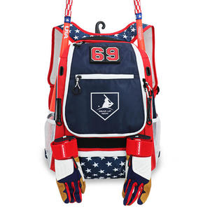 Mochila de malla de nailon resistente al agua para béisbol y sóftbol con logotipo personalizado para niños y adultos (colores rojo/azul/blanco) - Product Image 4
