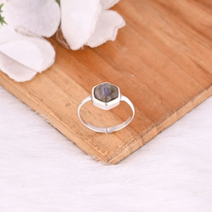 Solid 925 Sterling Silver Women's Promise <b>Ring</b> Natural Labtadorite Gemstones <b>Adjustable</b> <b>Rings</b> Gift Women Birthday Gift - Product Image 4